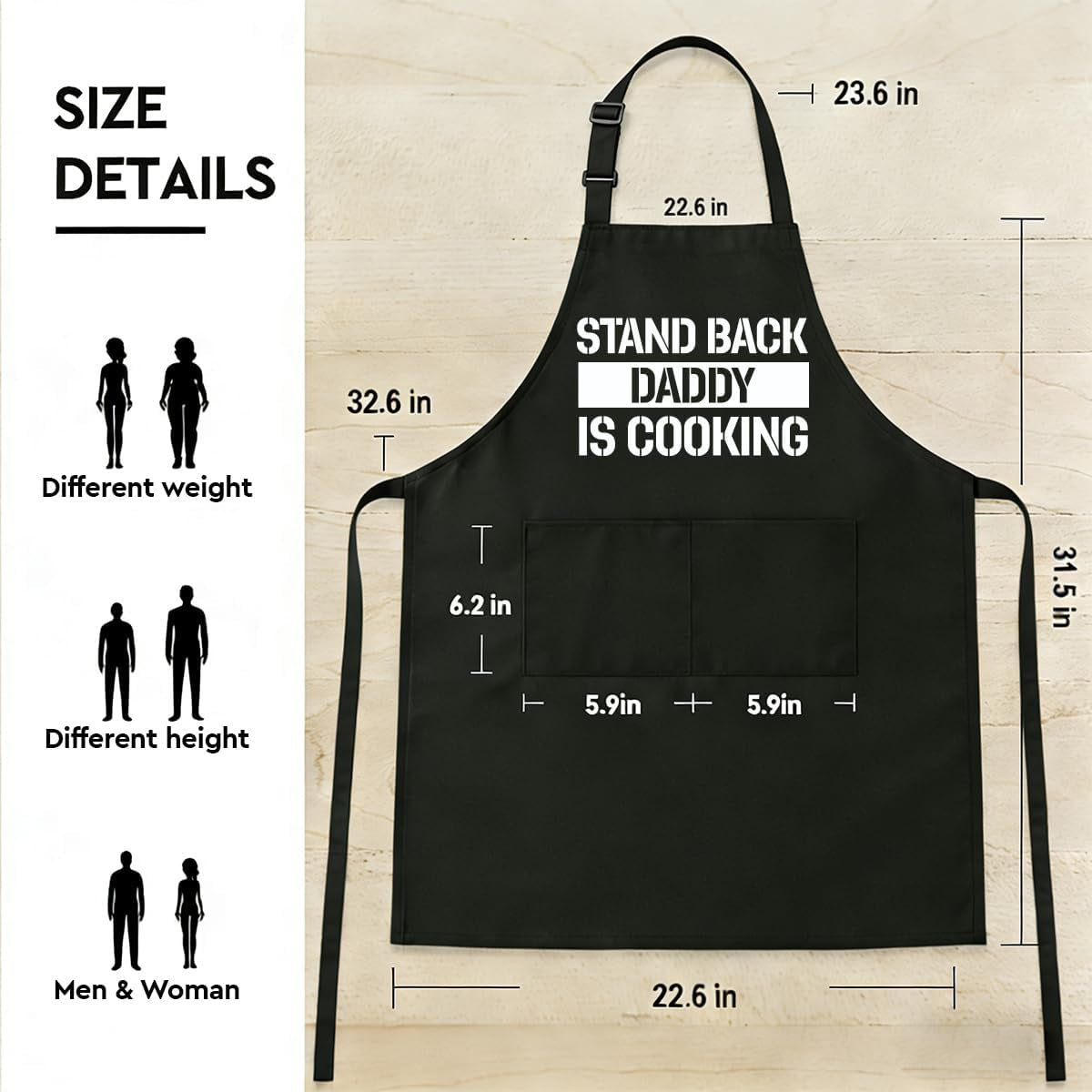 Funny Black Grill Apron with Pockets for Man,Dad,Husband,Father in Law,Chef Daddy Grilling Apron BBQ Cooking Gifts