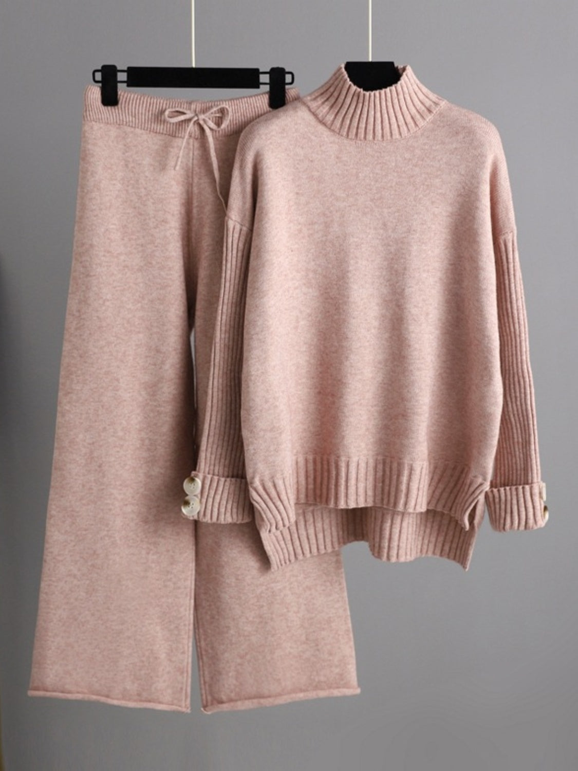 Basic Bae High- Low Turtleneck Long Sleeve Top and Pants Sweater Set Trendsi