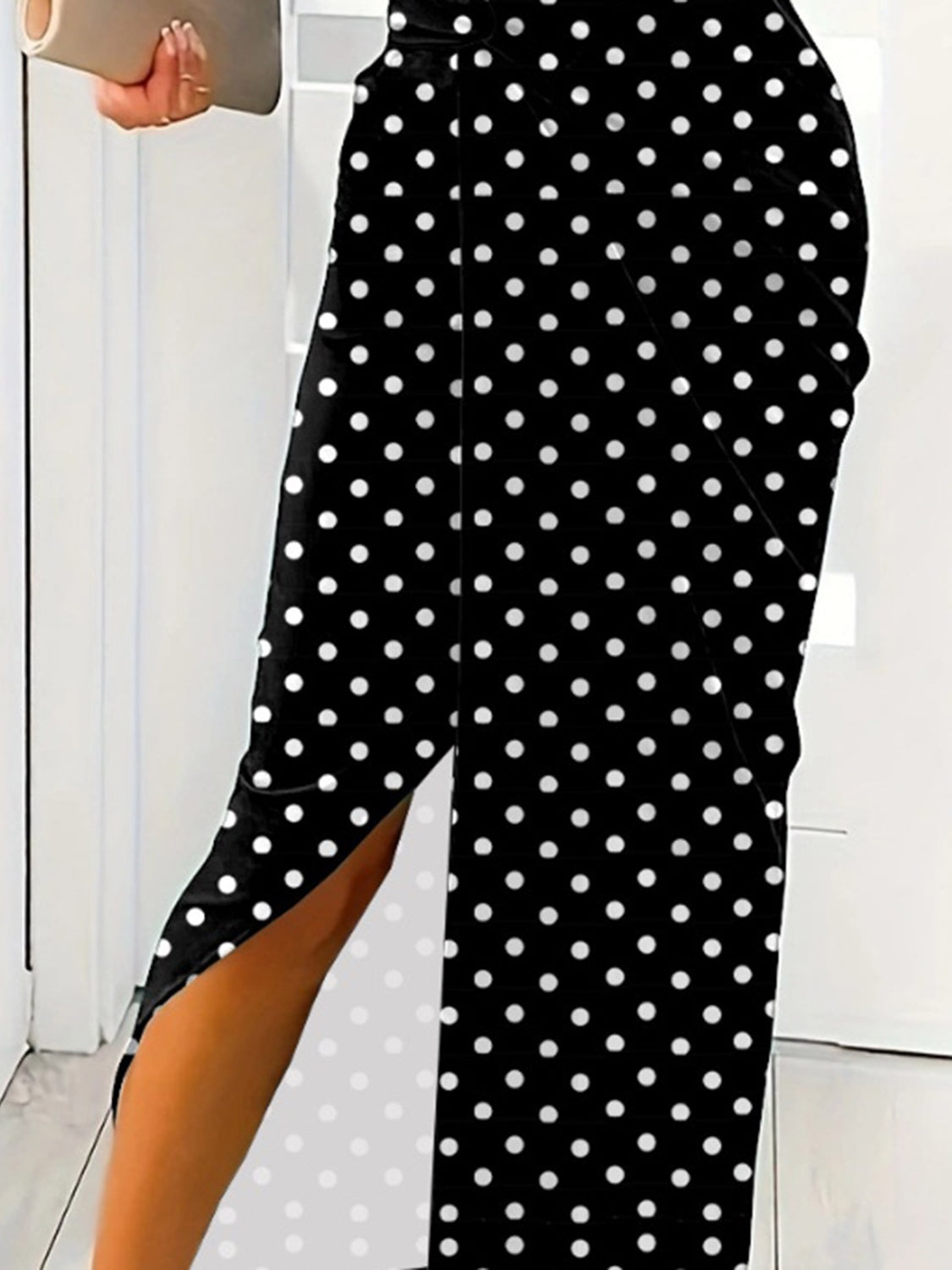 Slit Polka Dot V-Neck Dress Trendsi