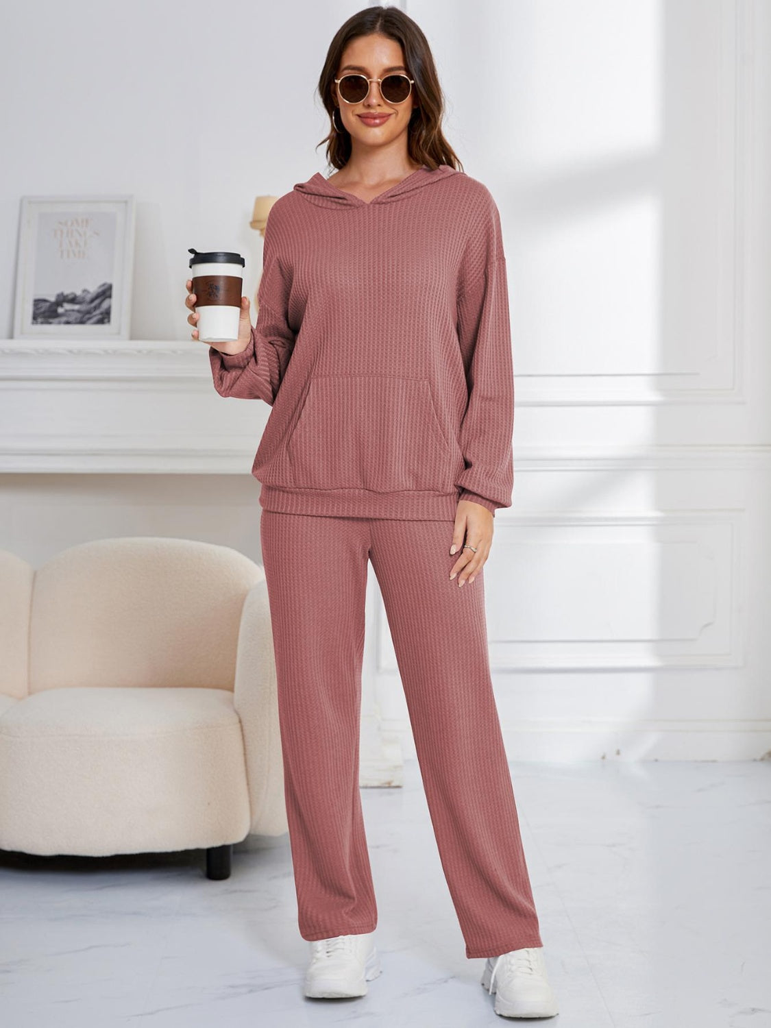 Dropped Shoulder Long Sleeve Hoodie and Pants Set Trendsi