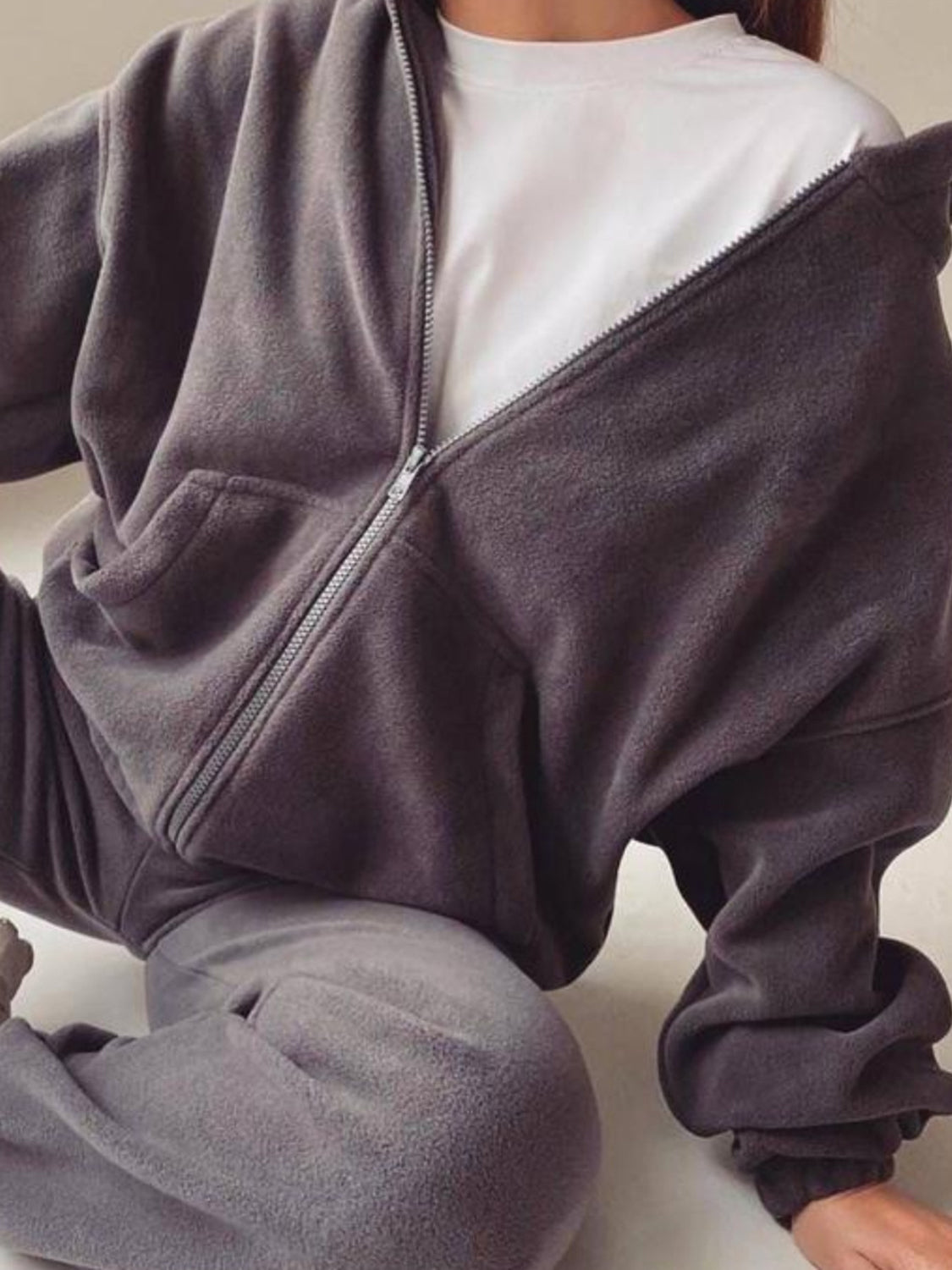 Zip Up Long Sleeve Hoodie and Joggers Set Trendsi