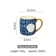 Ceramic Coffee Mug with Bold Blue and White Design – 350ml Pottery Mug, Dishwasher Safe, Artistic Accent