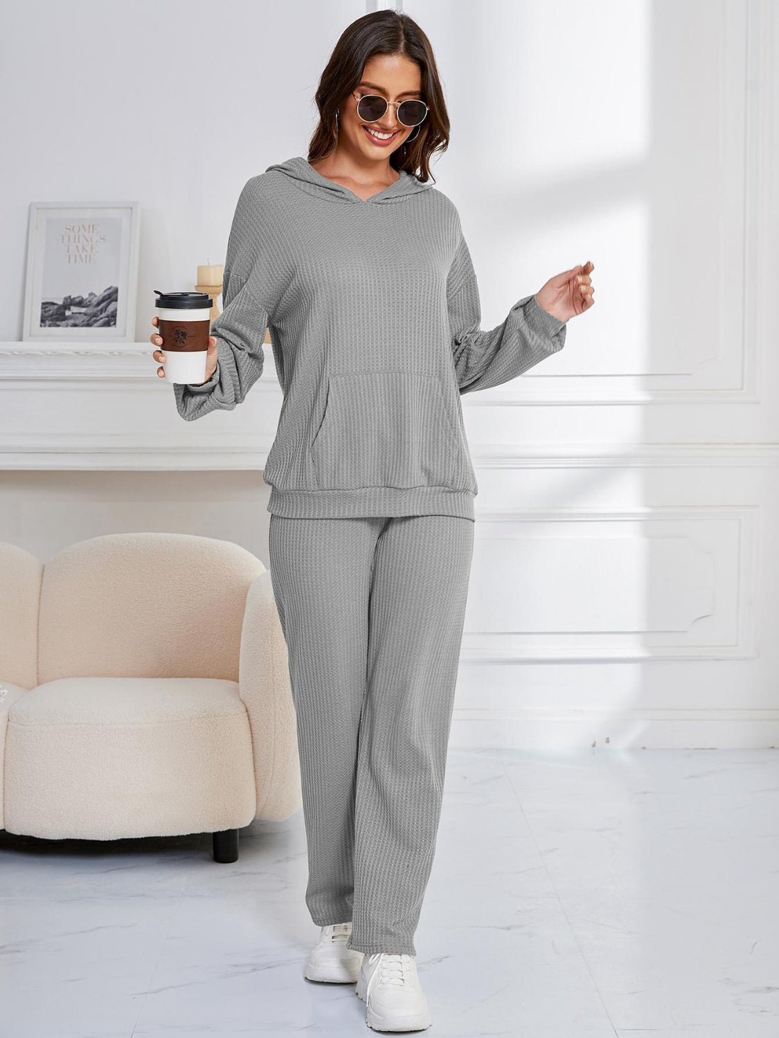 Dropped Shoulder Long Sleeve Hoodie and Pants Set Trendsi