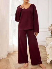 V-Neck Long Sleeve Top and Wide Leg Pants Set Trendsi