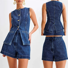 Chanoire Denim Vest Shorts Set
