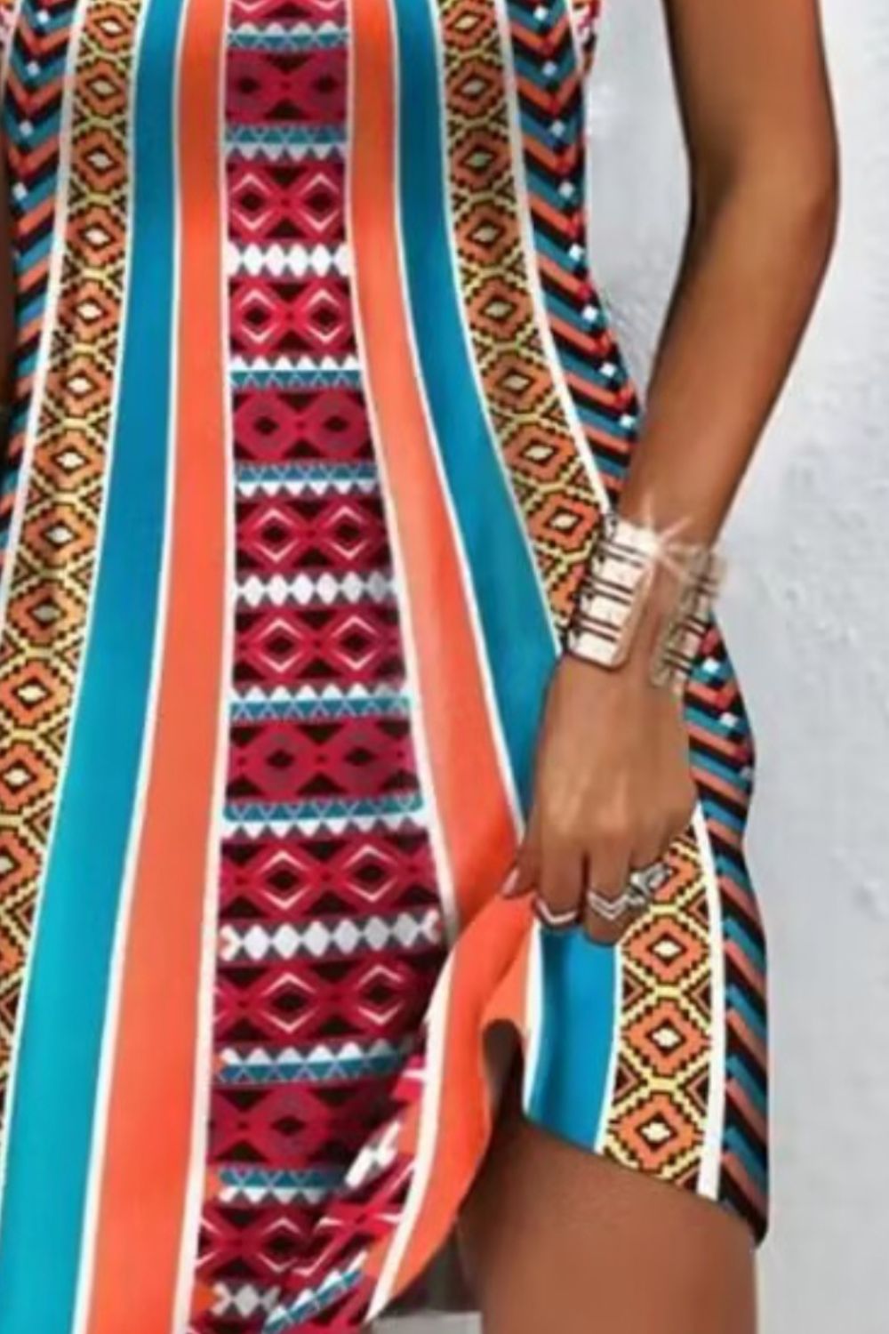 Printed Grecian Neck Mini Dress Trendsi