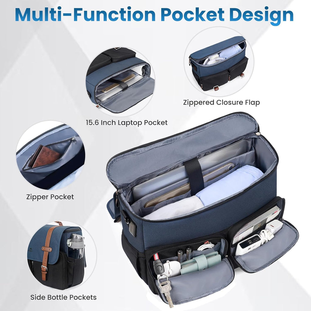 Messenger Bag for School, 15.6 Inch Mens Crossbody Satchel for Work