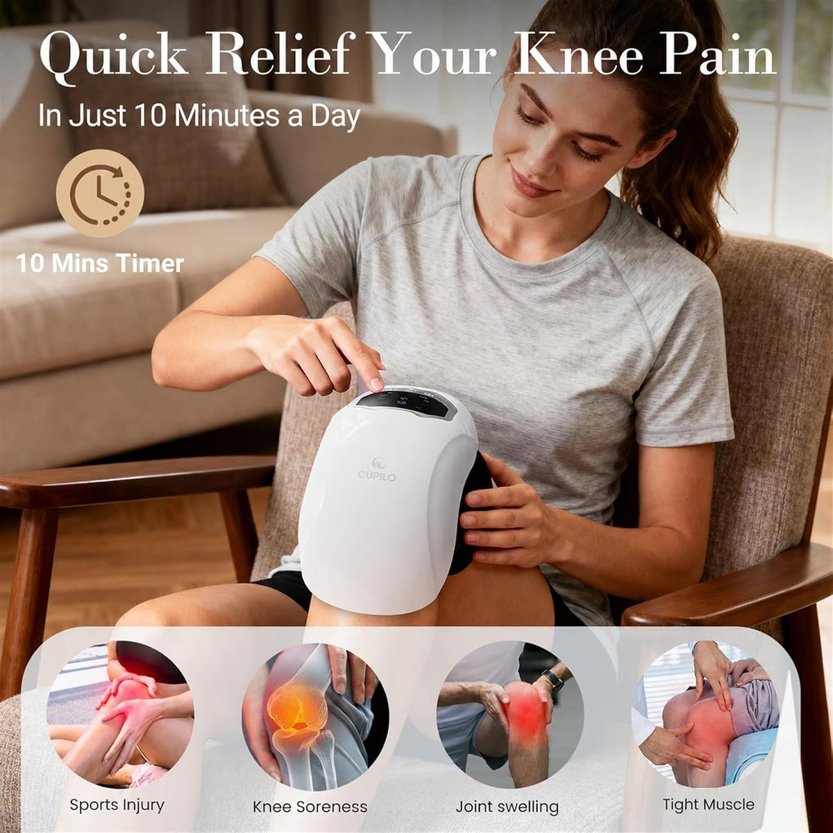 Cordless Knee Massager with Heat -FSA Eligible HSA Approved-