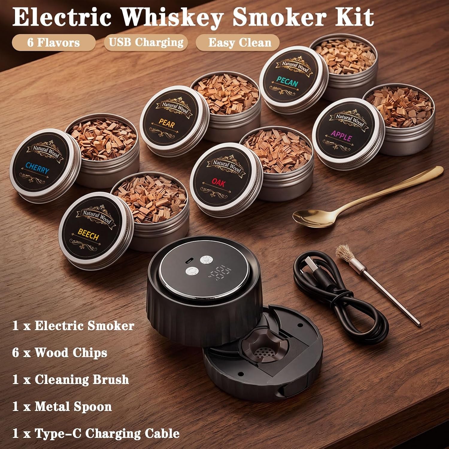 Whiskey Smoker Kit - Electric Cocktail Smoker with 6 Wood Chips