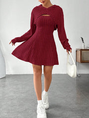 Wide Strap Dress and Long Sleeve Hooded Top Set Trendsi