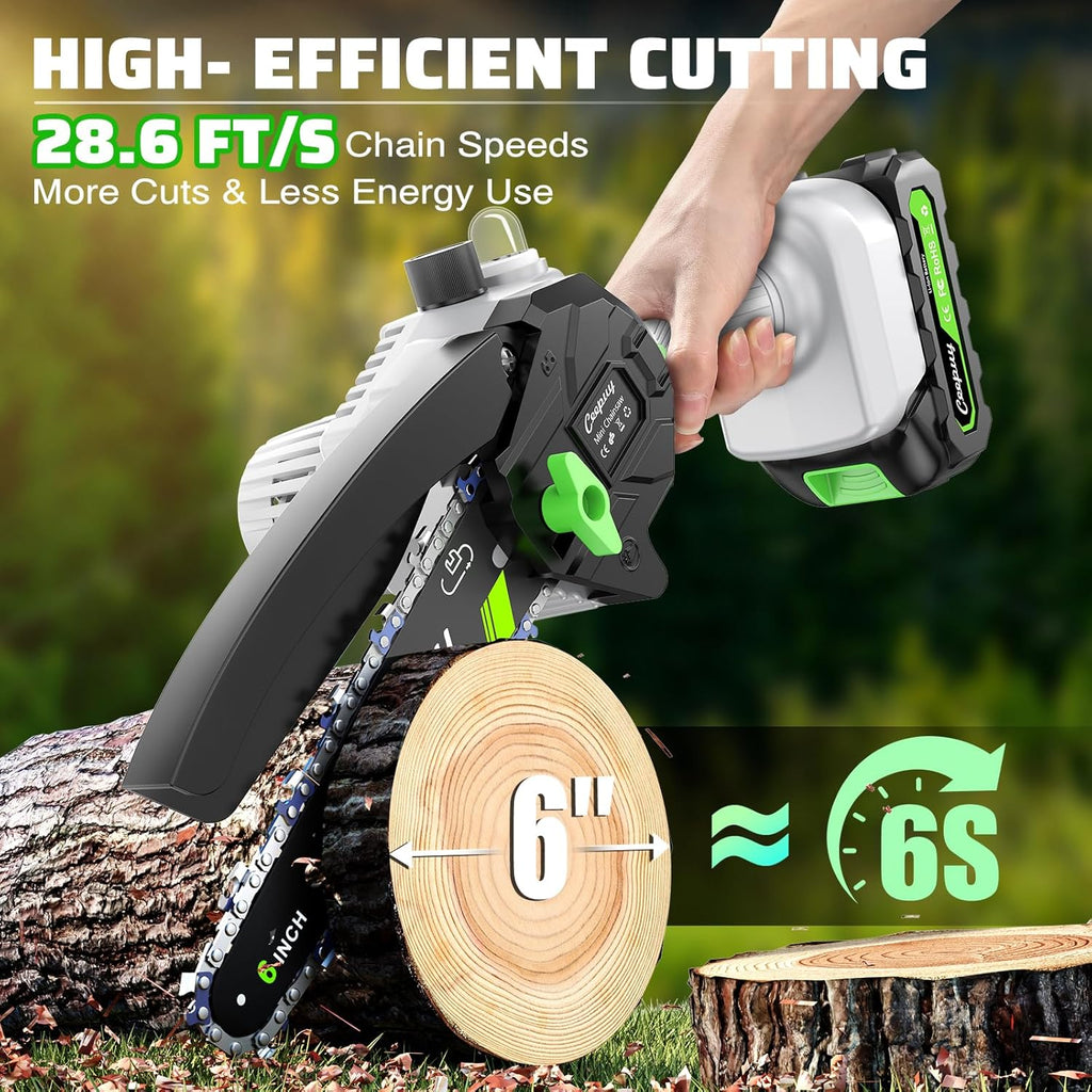 Mini Chainsaw Cordless,6 Inch Portable Electric Chainsaw with 2 Batterys/Automatic Oiler/Security Lock/Powered Small Handheld Saw for Trees Branches Trimming,Gifts for Father Men Dad Husband