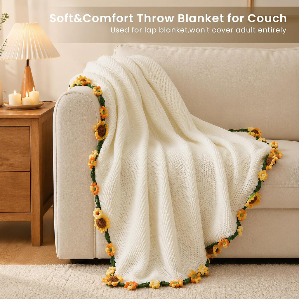 Crochet Flowers Rose Bouquet Blanket,Sunflower Gifts for Women,Cozy Yellow Throw Blanket for Couch,Birthday Gifts for Girlfriend Grandma Mom Teacher Sister Best Friend