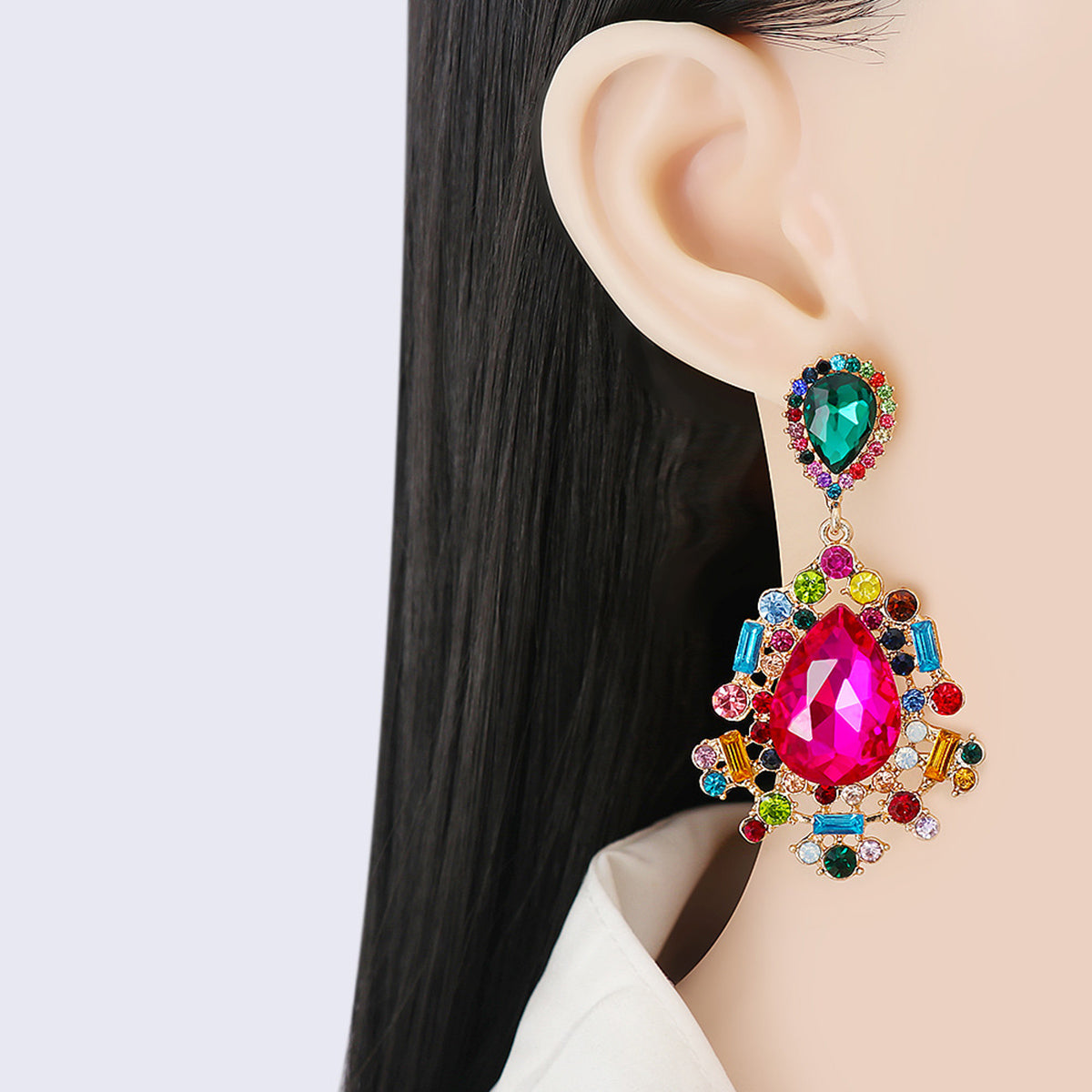 Teardrop Shape Rhinestone Alloy Dangle Earrings Trendsi