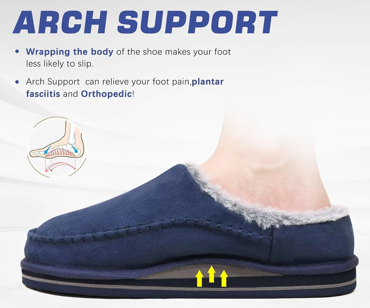 Mens Slippers Orthopedic Arch Support Suede Fluff Plush Home Shoes