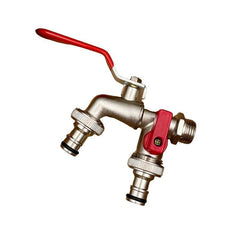 DualFlow Stainless Steel 2-Outlet Garden Faucet | Screw-On Hose Bib Splitter