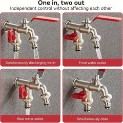 DualFlow Stainless Steel 2-Outlet Garden Faucet | Screw-On Hose Bib Splitter