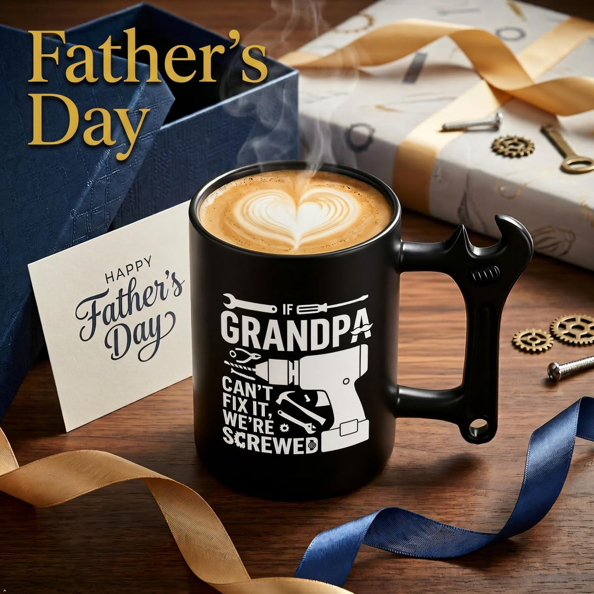 Funny Coffee Mug with Wrench Handle for Grandpa, Novelty Fathers Day Christmas Birthday Gifts for Grandpa Uncle Husband Brother Mechanic Tea Mug Present