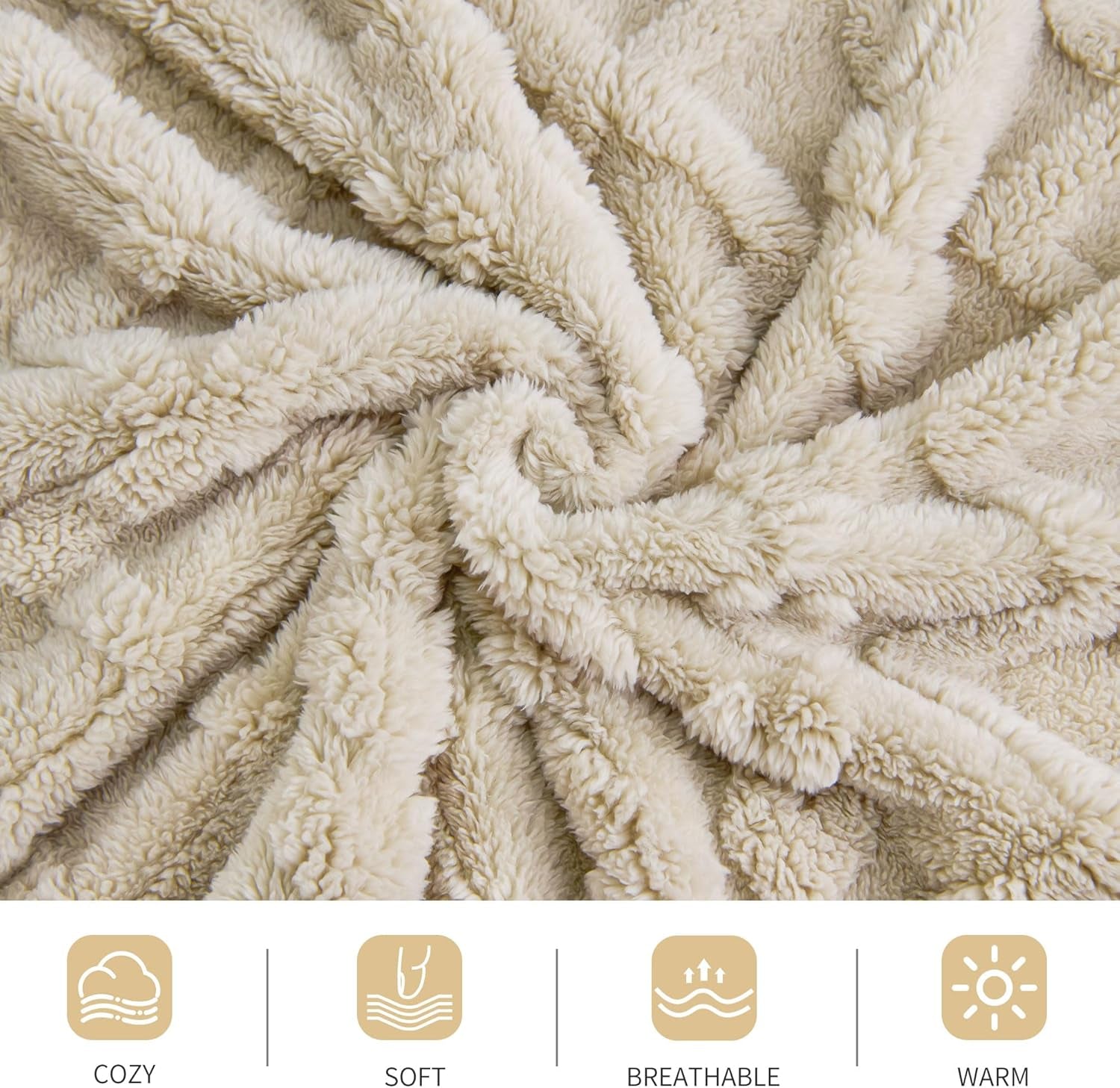 Fleece Throw Blanket for Couch, Fall Boho Blankets,50"X60" Khaki