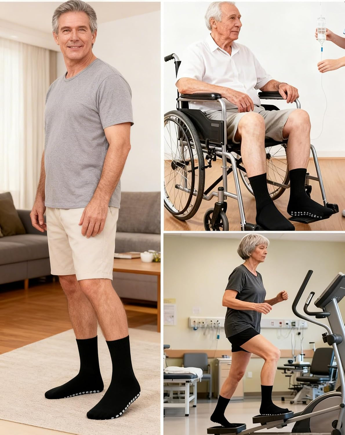 Non Slip Grip Socks for Men Women Crew Grippy Socks for Hospital Elderly