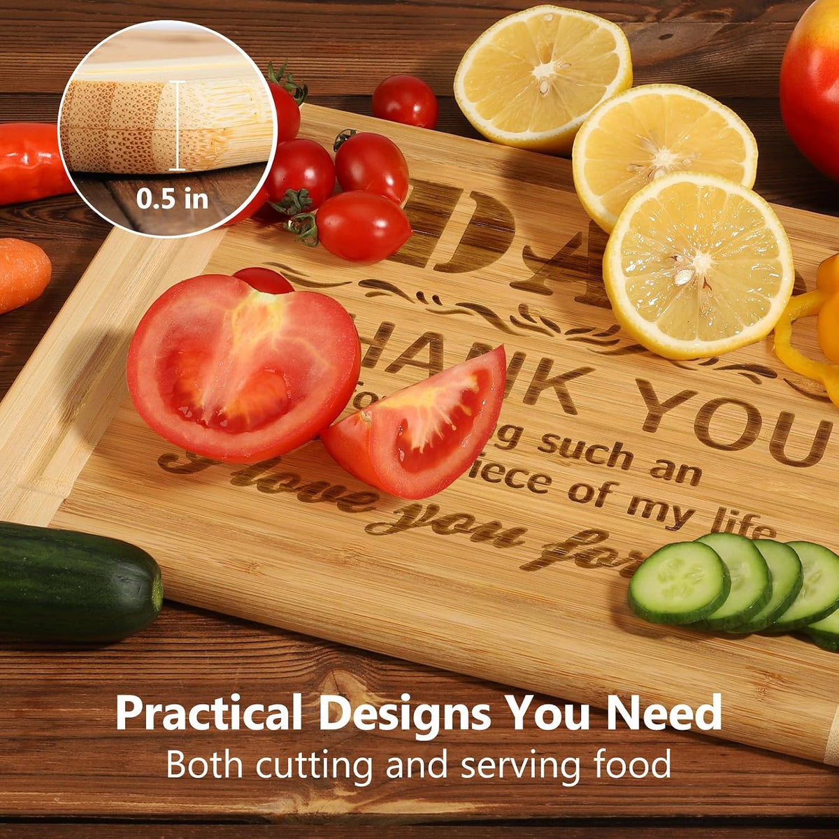 Dad Birthday Gift for Dad Gifts from Daughter Son,Bamboo Cutting Board
