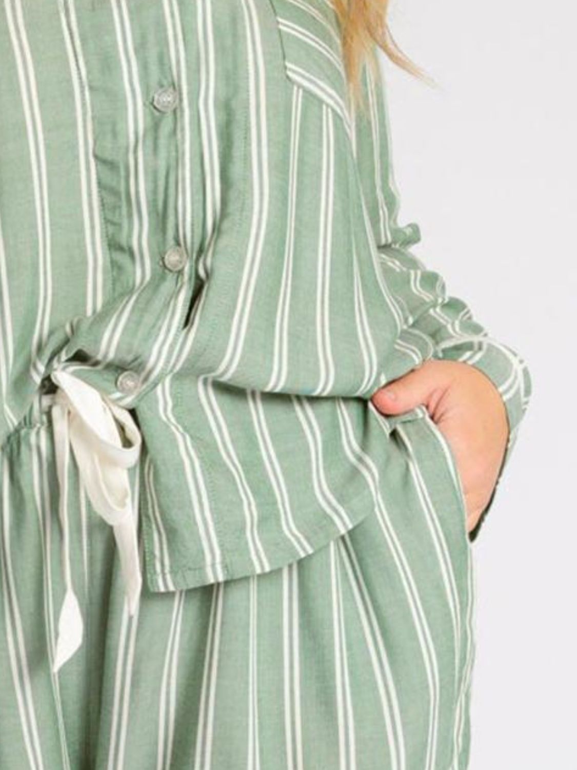 Striped Collared Neck Long Sleeve Top and Shorts Lounge Set Trendsi