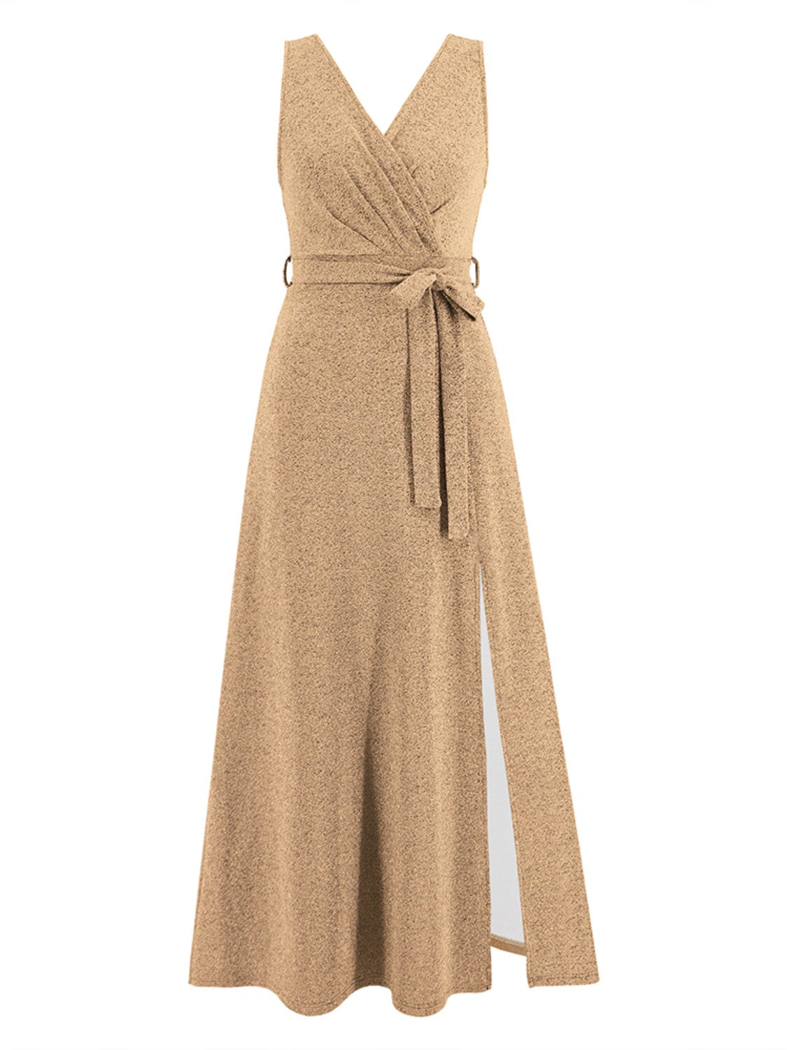 Slit Surplice Tie Waist Sleeveless Dress Trendsi