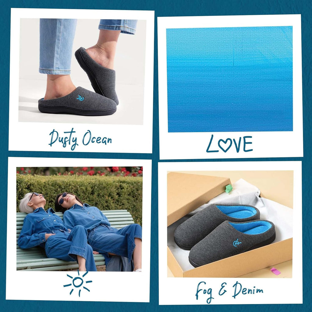 Women'S Two-Tone Slippers Soft Comfy Knit Memory Foam Non-Slip Indoor Outdoor House Shoes