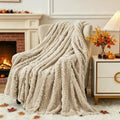 Fleece Throw Blanket for Couch, Fall Boho Blankets,50"X60" Khaki