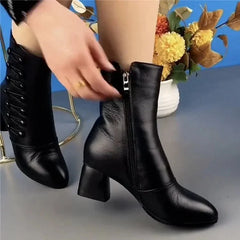 Ladies Warm Side Button Leather Boots