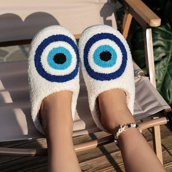 Evil Eye Plush Slippers dylinoshop