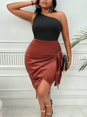 Plus Size One-Shoulder Sleeveless Tied Dress Trendsi