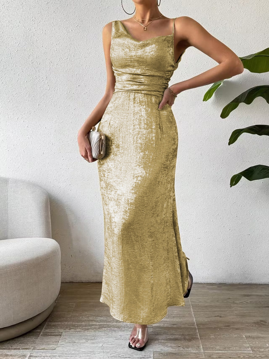 Honey Asymmetric Neck Sleeveless Midi Dress Trendsi