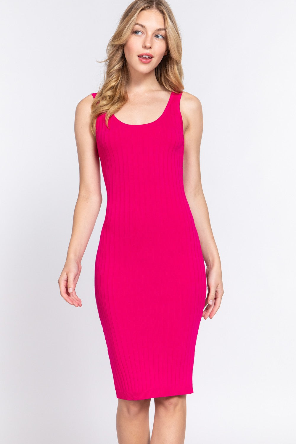 ACTIVE BASIC Ribbed Round Neck Tank Dress Trendsi