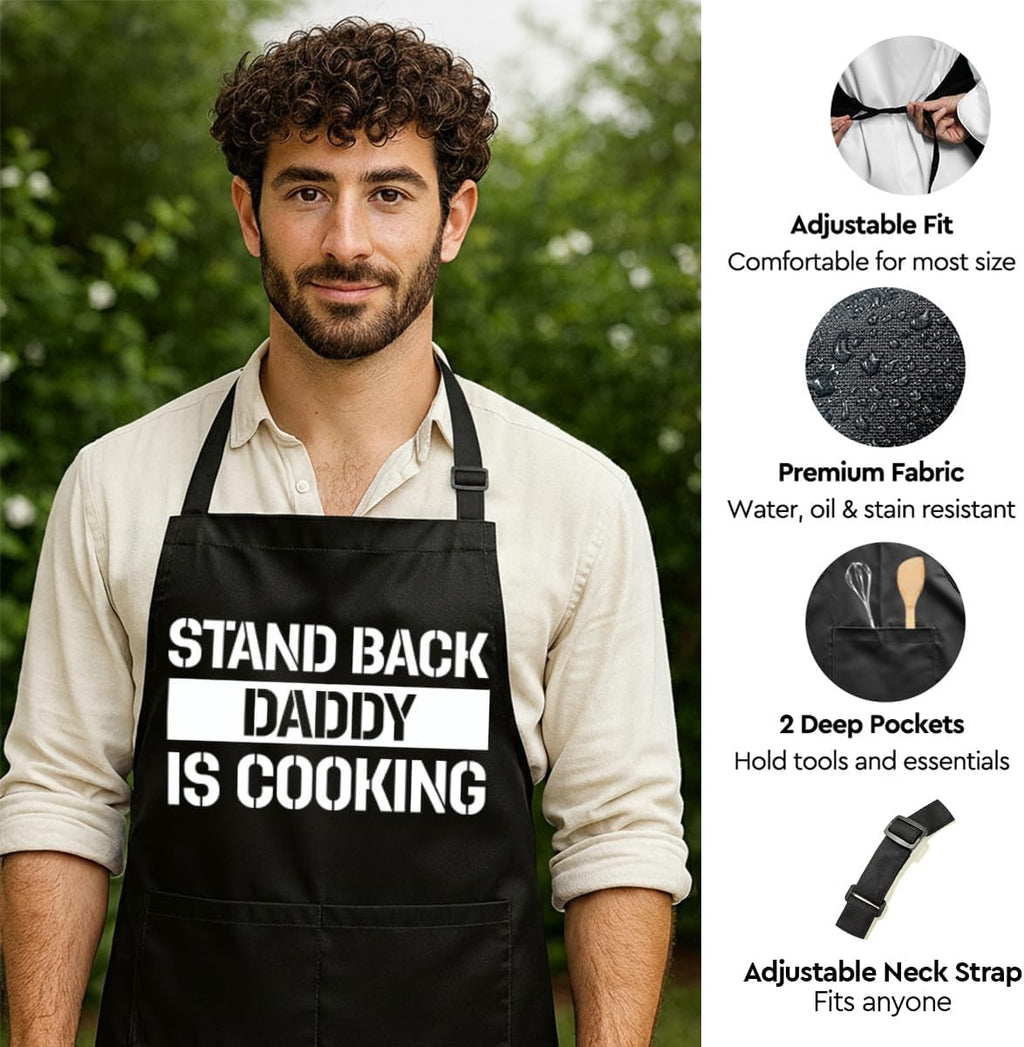 Funny Black Grill Apron with Pockets for Man,Dad,Husband,Father in Law,Chef Daddy Grilling Apron BBQ Cooking Gifts