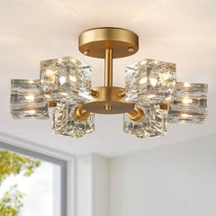 Elegant Crystal Ceiling Light with Gold Semi Flush Mount – Ideal for Low Ceilings