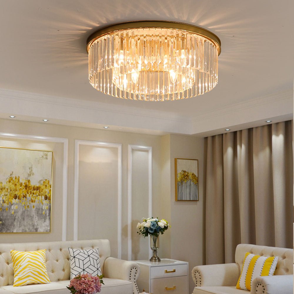 Elegant Crystal Flush Mount Ceiling Light – 40 cm Width, Iron and Crystal, Ideal for Living Room and Bedroom