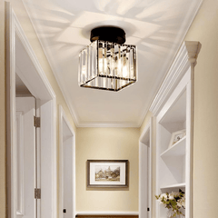 Elegant Crystal Glass Ceiling Light Fixture for Modern Interiors – Brass Base, E27/E26 Compatible