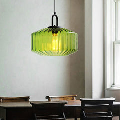 Elegant Pendant Light with Striped Green Glass Shade – Vintage Style for Dining and Kitchen