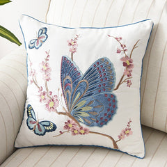 Embroidered Butterfly Cushion Cover in Cotton-Linen Blend – 45x45 cm Decorative Pillow Case
