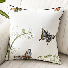 Embroidered Butterfly Cushion Cover in Cotton-Linen Blend – 45x45 cm Decorative Pillow Case