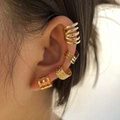 Creative Simple Non-Pierced Ear Clip Five-Piece Set,✨ Elevate Your Look with Modern Minimalist Ear Clips!