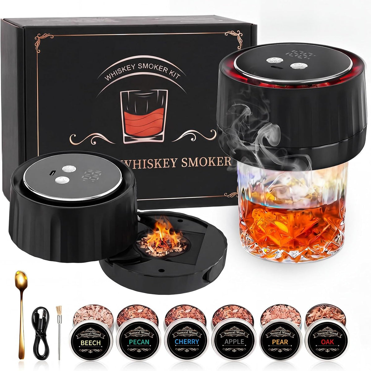 Whiskey Smoker Kit - Electric Cocktail Smoker with 6 Wood Chips