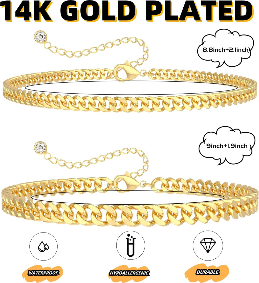 Ankle Bracelets for Women Waterproof 14K Gold/Silver Plated Chain Anklets