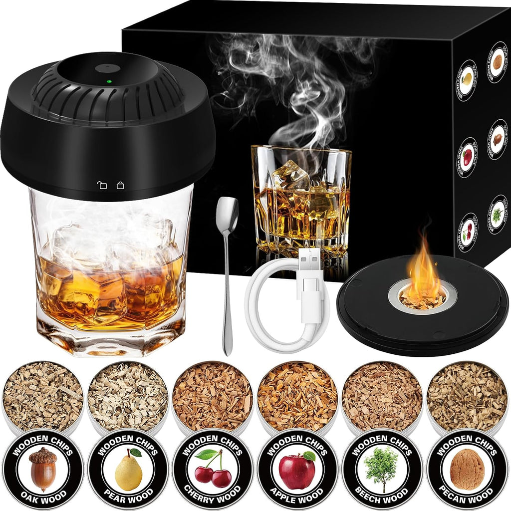 Electric Whiskey Smoker Kit, No Butane Needed, Electric Cocktail Smoker Infuser Kit with 6 Wood Chips Flavors, Birthday Gifts for Men, Dad, Husband