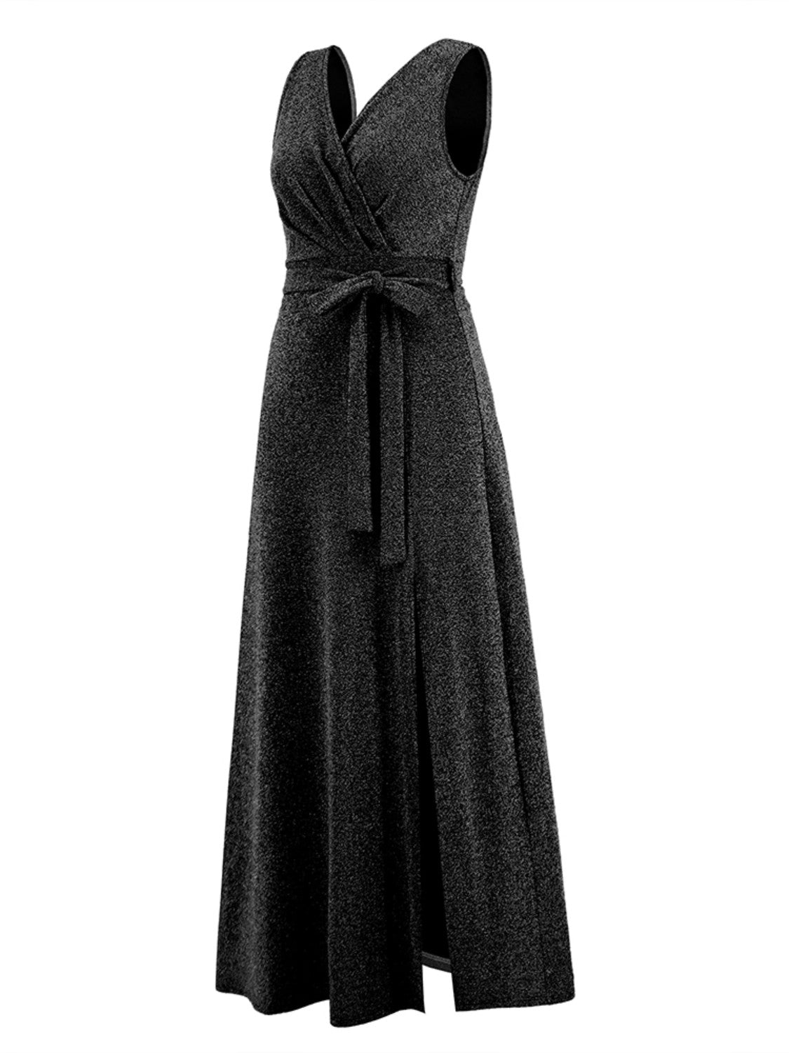 Slit Surplice Tie Waist Sleeveless Dress Trendsi