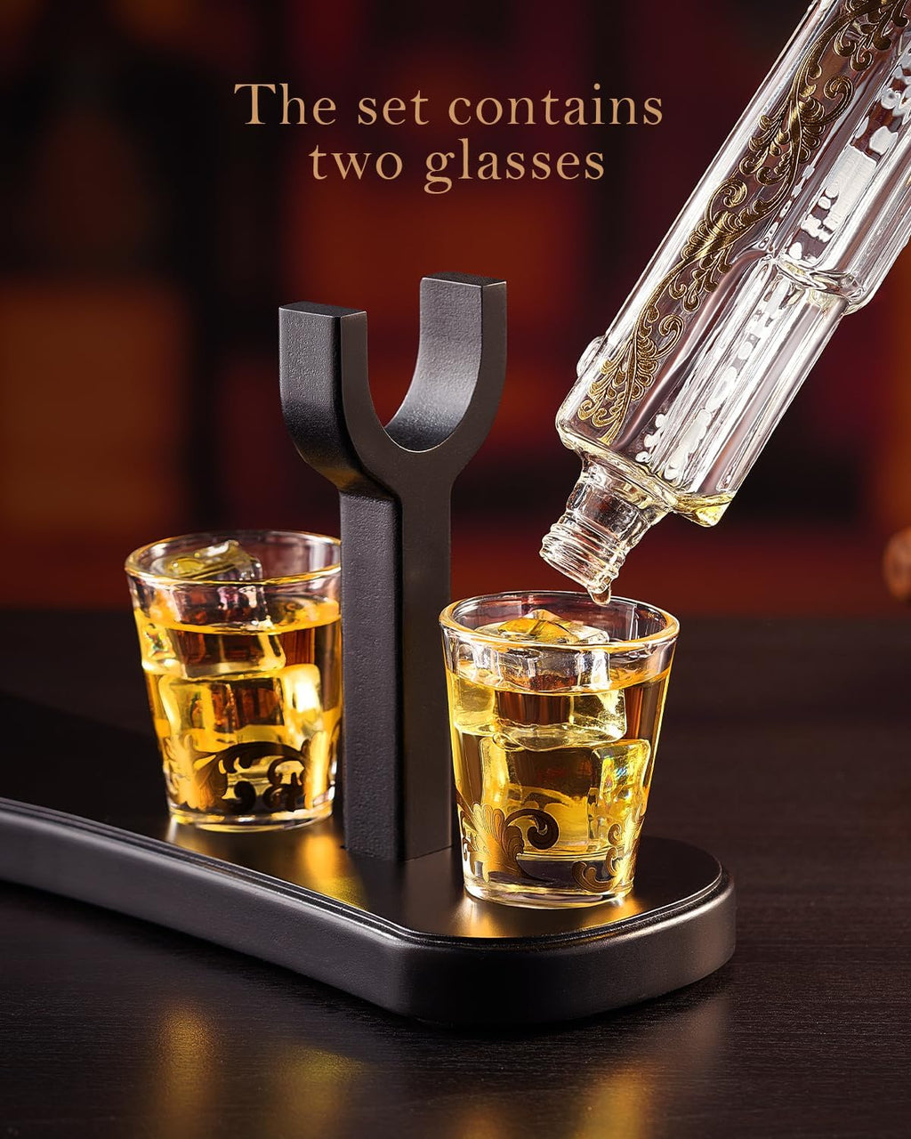 Handcrafted Gun Whiskey Decanter Set -Luxury Lead-Free Glass, Unique Non-Alcoholic Gift for Men, Husbands &Bourbon Lovers, Man Cave & Home Bar Decor with 2 Glasses by