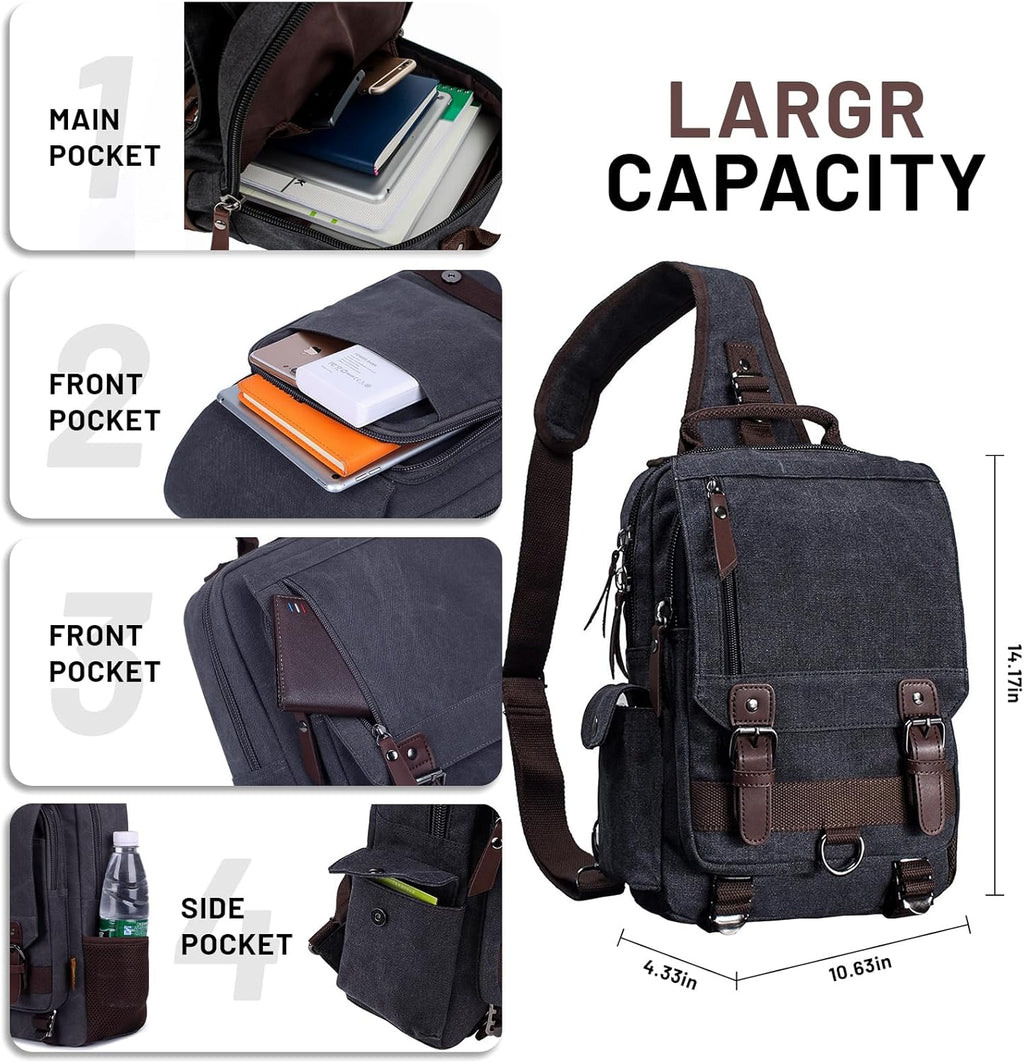 Canvas Cross Body Messenger Bag Shoulder Sling Backpack Travel Rucksack