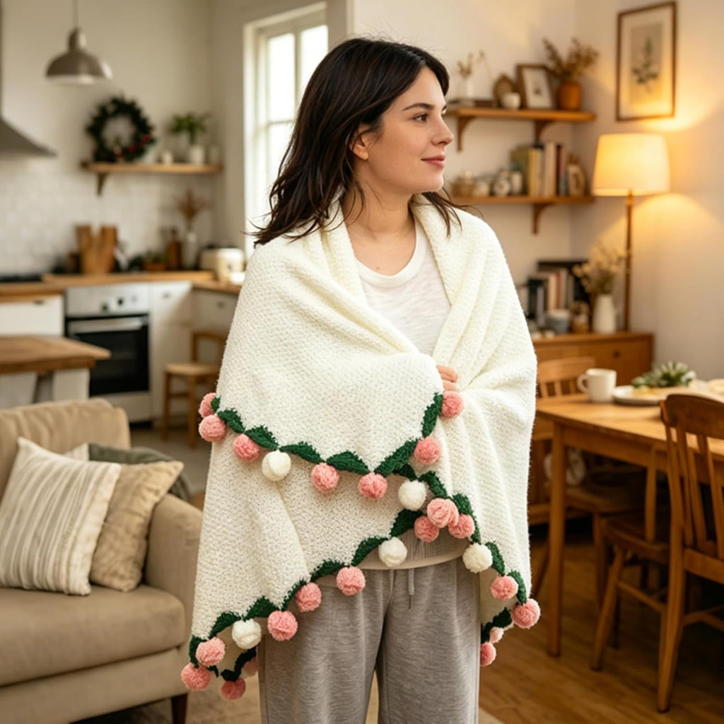 Crochet Flower Bouquet Blanket with Gift Bag & Custom Card, Handmade Knitted Throw Blanket for Mothers Day Valentine’S Day, Soft Crochet Floral Blanket for Home Decor