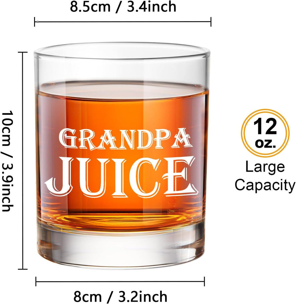Grandpa Juice Whiskey Glass Set 12 Oz, Rocks Glasses Father'S Day Ideas in Barrel Box, Unique Bourbon Glass Gifts for Men, Best Grandpas, Grandfather, Birthday, Christmas