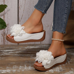 Fernvale Flower Accent Wedge Sandals | Slip-On Summer Comfort